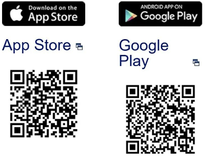 App Store 与 Google Play 下载入口及二维码