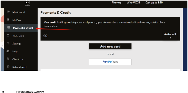 Payments & Credit 充值页面