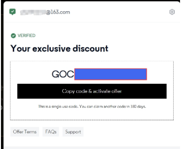 163 邮箱获取的 GOC 优惠码