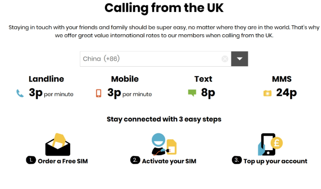 Calling from the UK:中国(+86)资费
