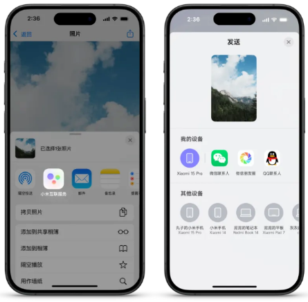 iPhone 分享菜单中选择微信、QQ 等目标应用