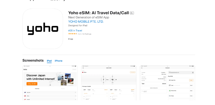 App Store:Yoho eSIM: AI Travel Data/Call(Yoho Mobile PTE. LTD.)
