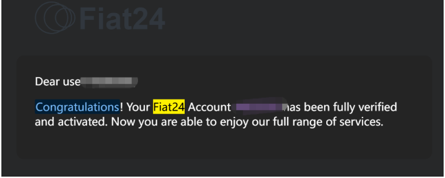 Fiat24 认证通过邮件