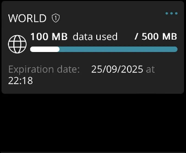 Dashboard WORLD 100 MB data used